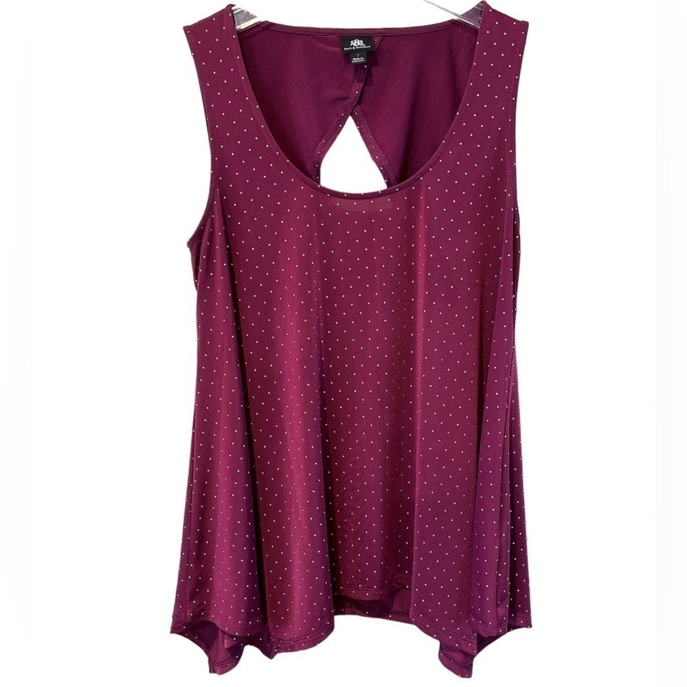 Rock & Republic swing tank top open back burgundy gold raised dots size Small